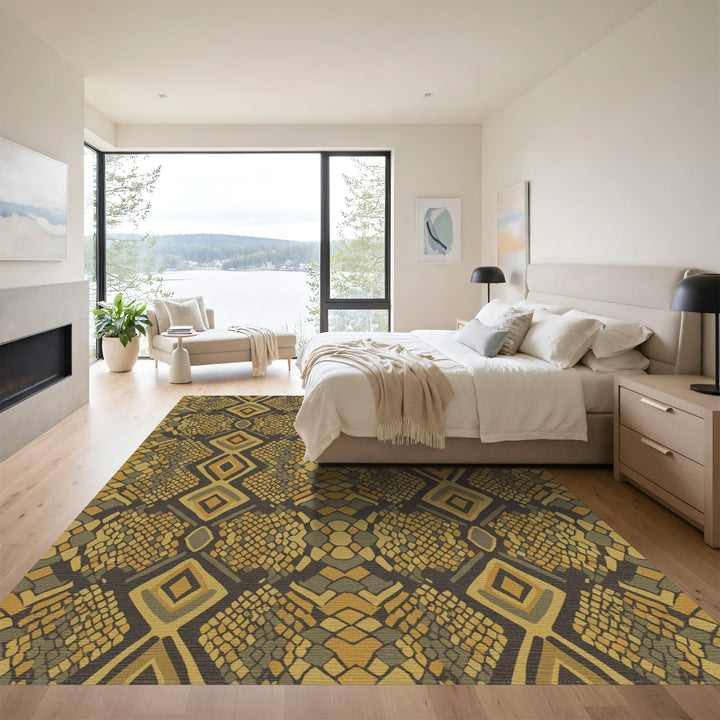 Earthy Serpent Scale Diamond Medallion Rug