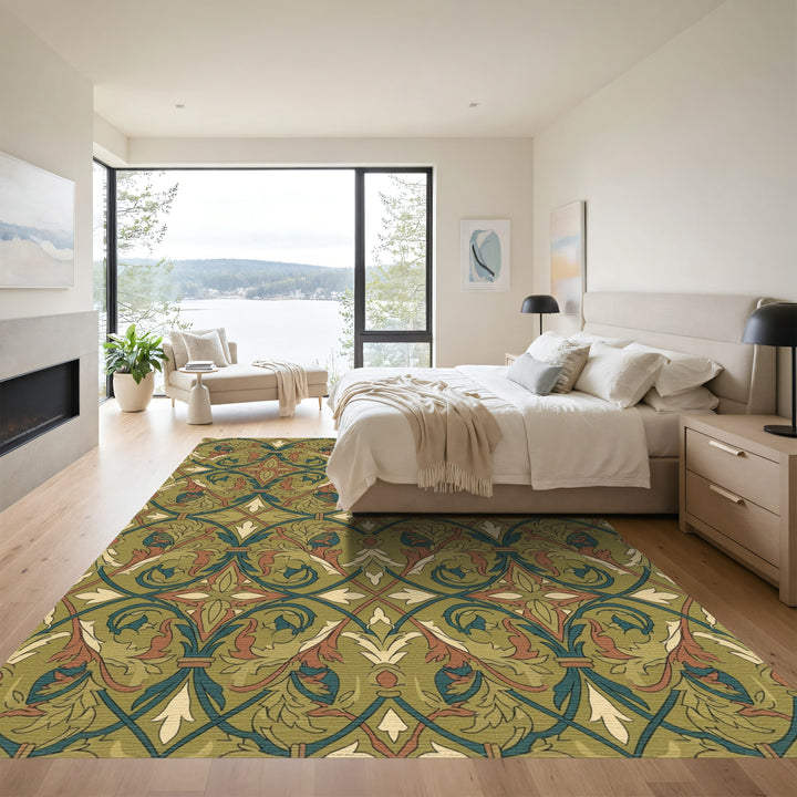 Olive Green Floral Interlace Rug
