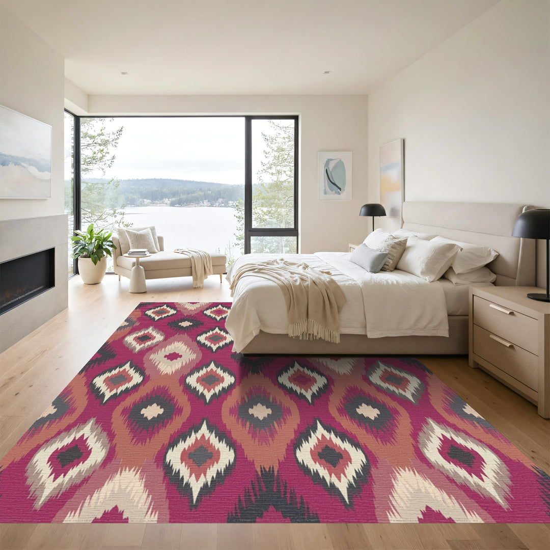 Crimson Abstract Diamond Medallion Rug