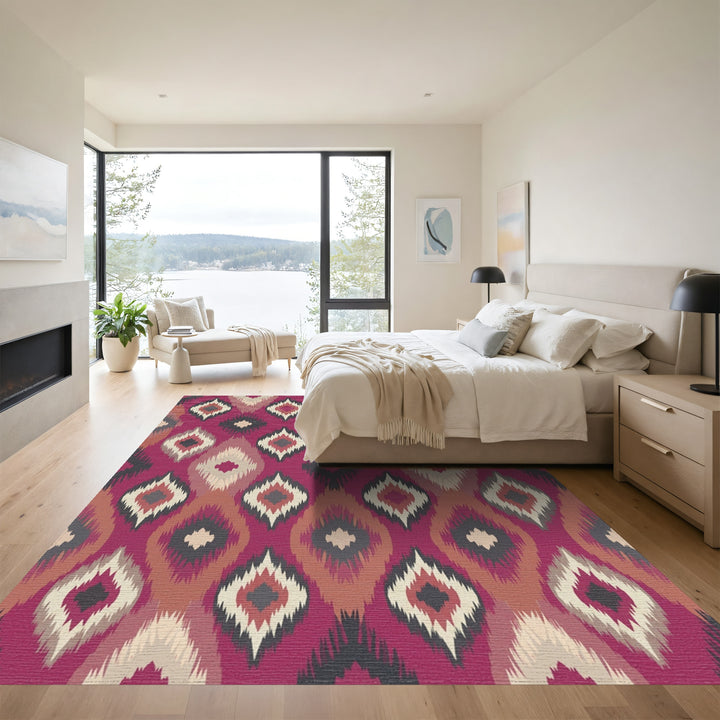 Crimson Abstract Diamond Medallion Rug