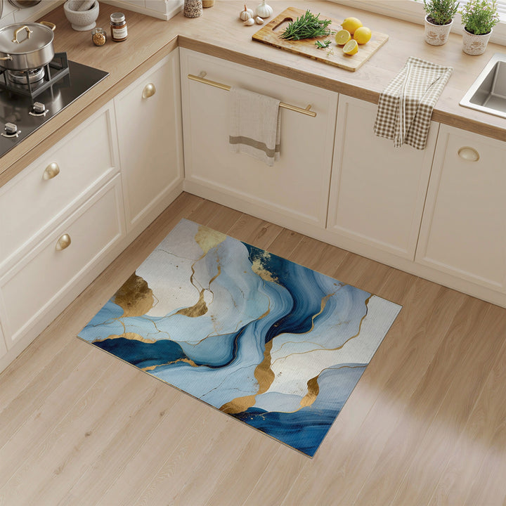 Blue Gold Abstract Flow Area Rug