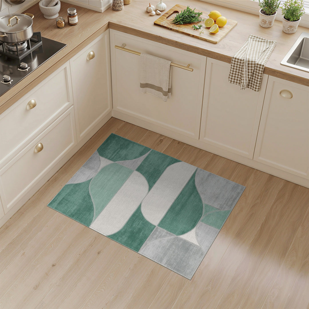 Green Geometric Abstract Area Rug
