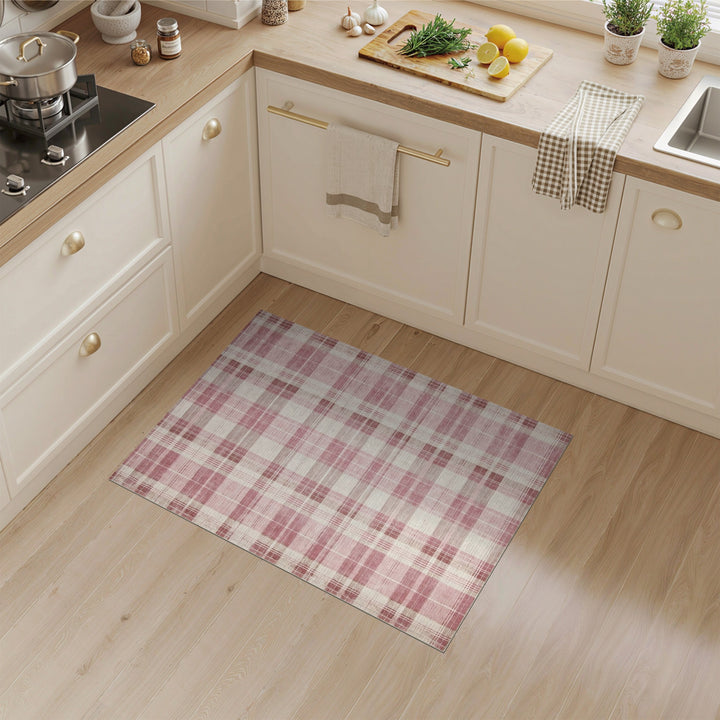 Pink Plaid Washable Area Rug