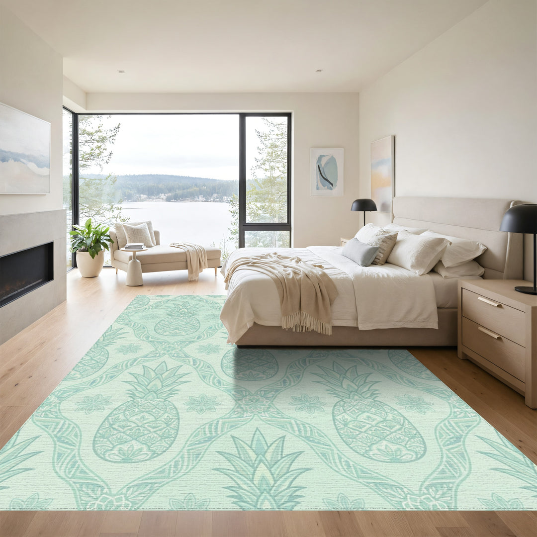 Aqua Pineapple Medallion Lattice Rug