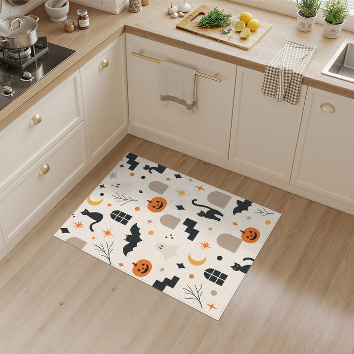 Spooky Halloween Cats Pumpkins Washable Area Rug
