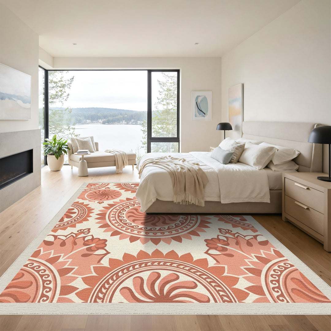 Terracotta Sunburst Medallion Tapestry Rug