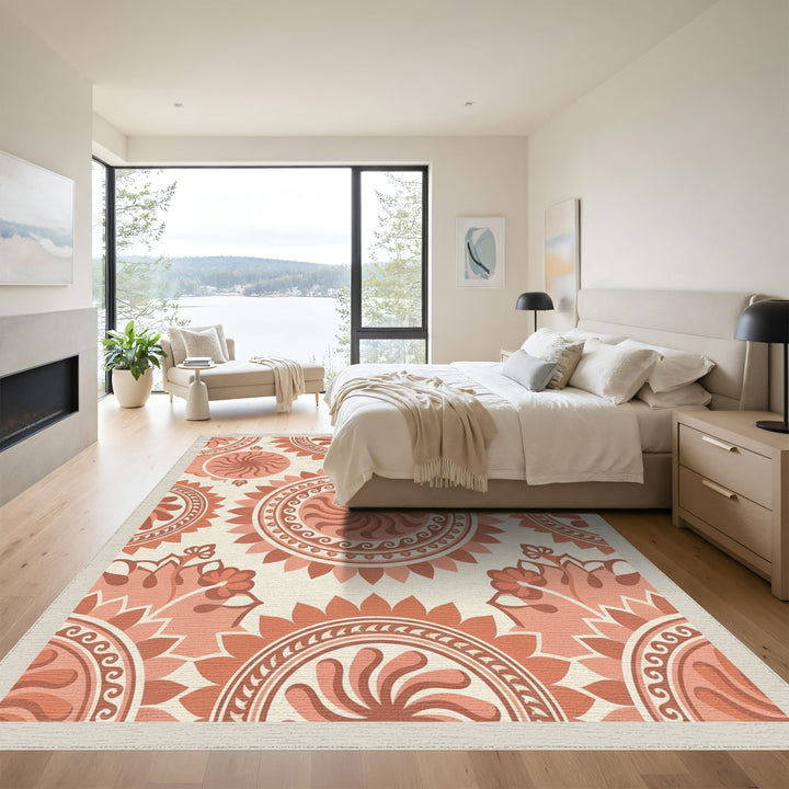 Terracotta Sunburst Medallion Tapestry Rug