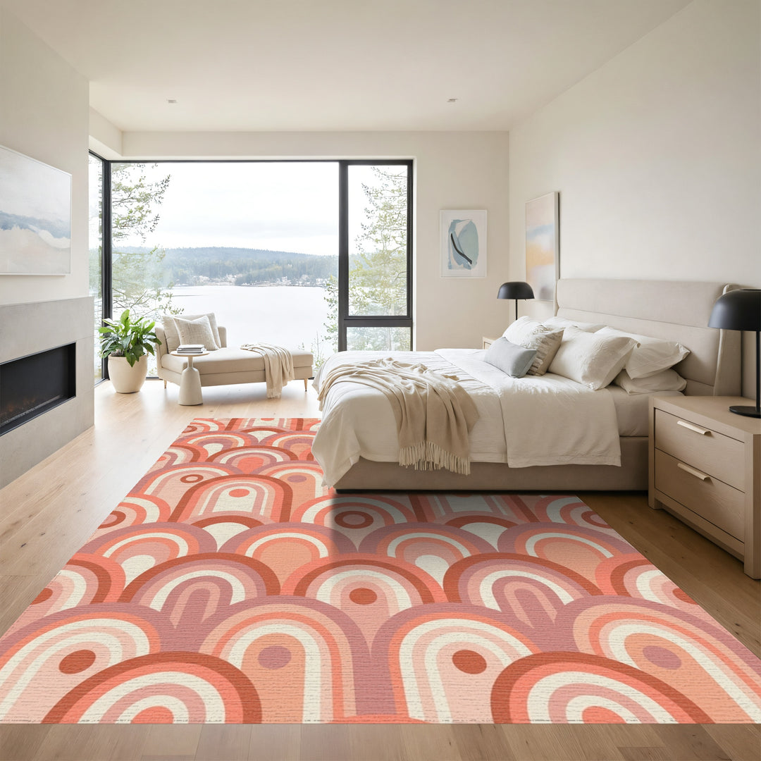 Retro Peach Layered Archway Rug