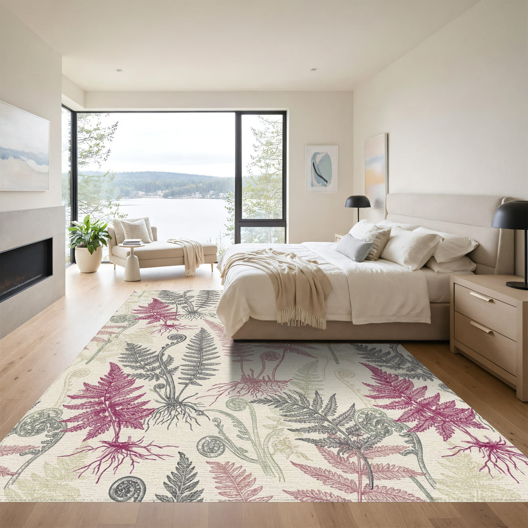Vintage Berry Fern Botanical Illustration Rug