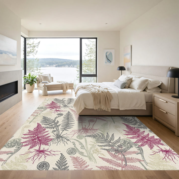 Vintage Berry Fern Botanical Illustration Rug