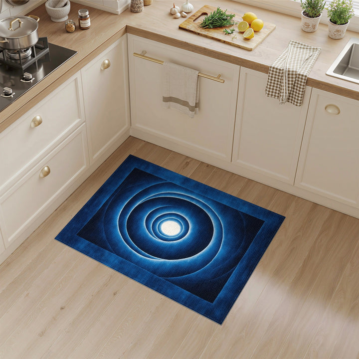 Blue and Teal Blue Concentric Circles Geometric Area Rug