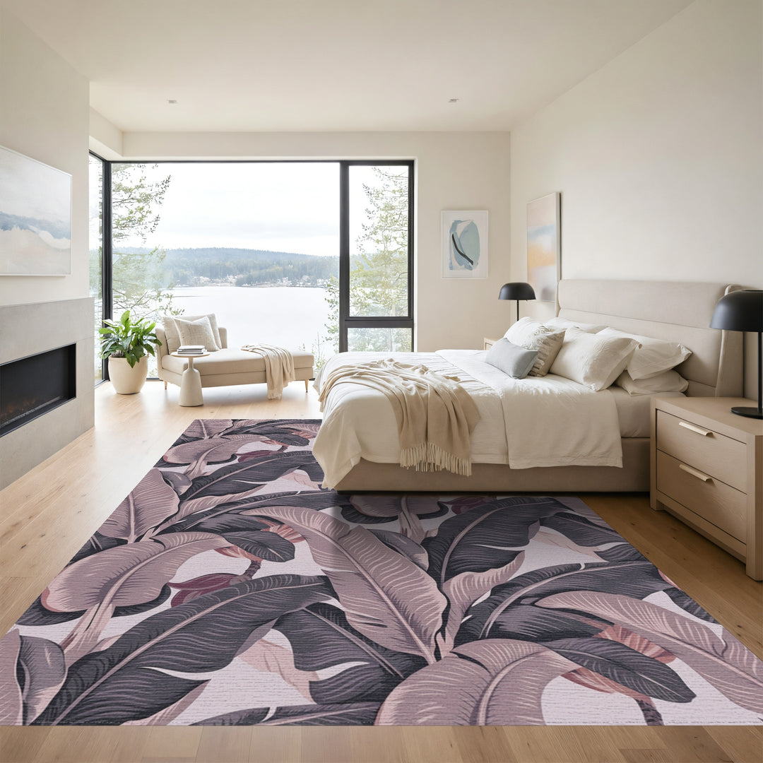 Dusty Rose Banana Leaf Tropical Rug