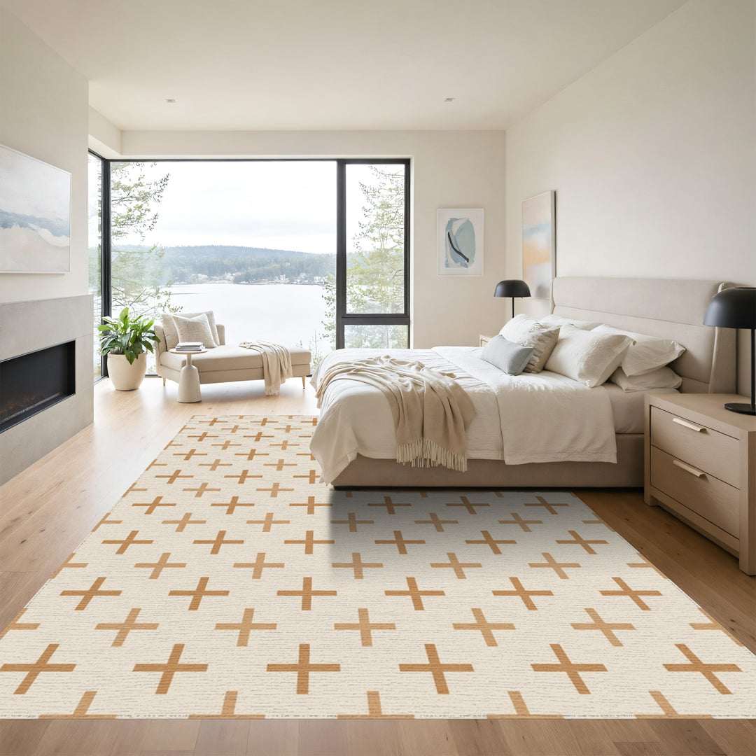 Neutral Beige Cross Repeat Rug