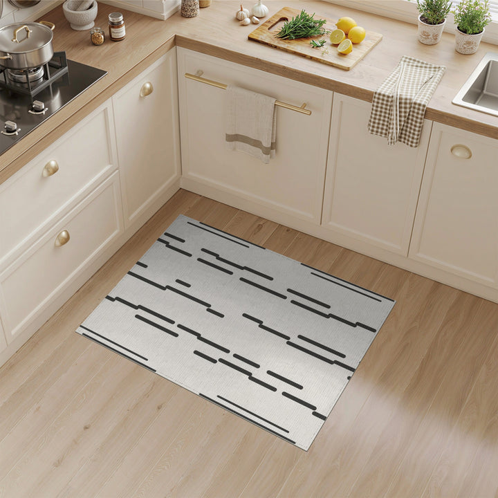 Black Vertical Line Geometric Area Rug