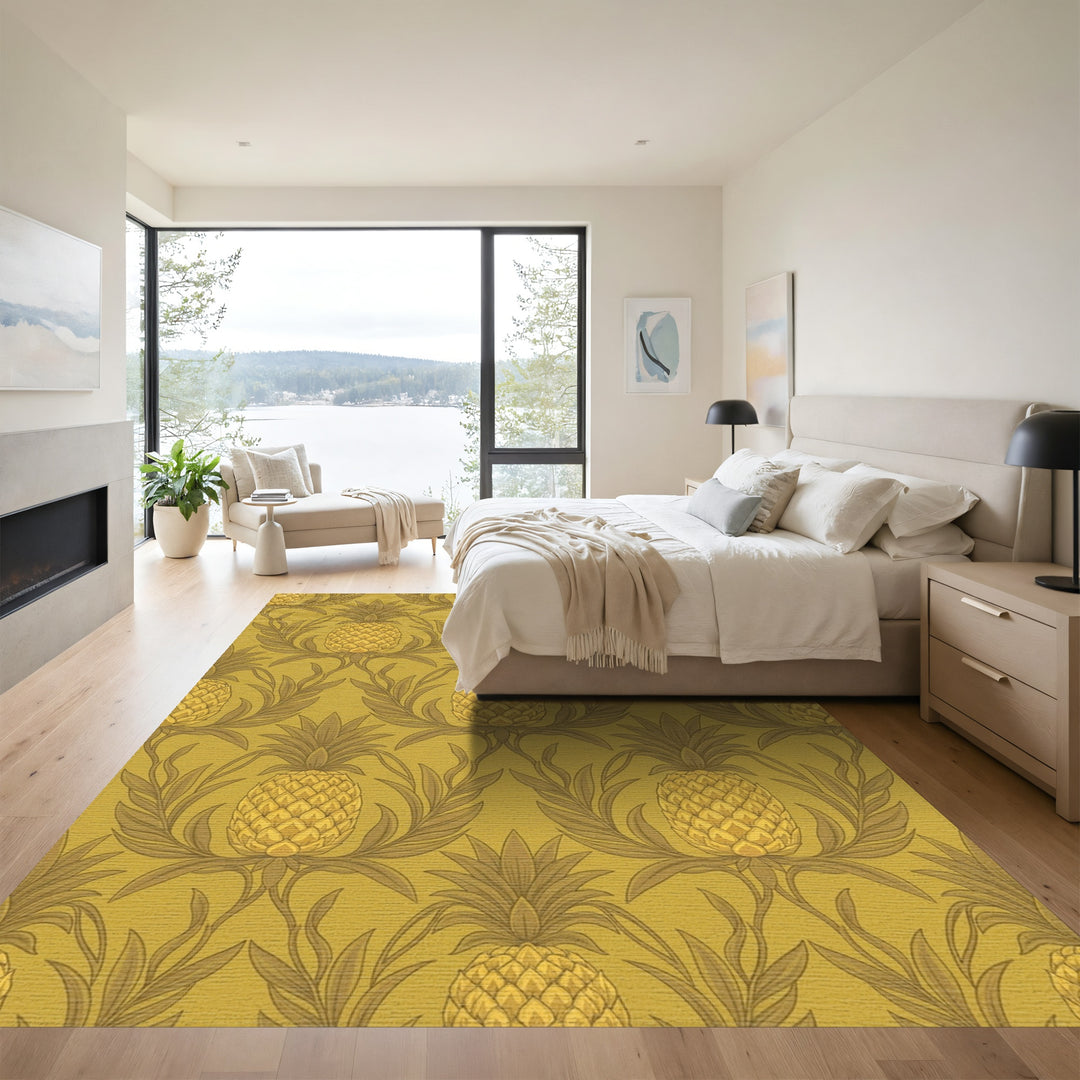 Golden Pineapple Botanical Swirl Rug