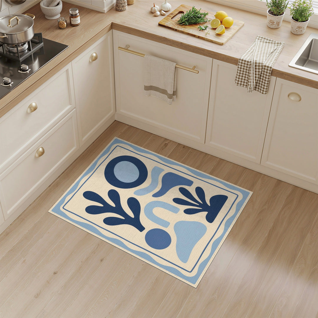 Blue and Teal Blue Organic Abstract Area Rug