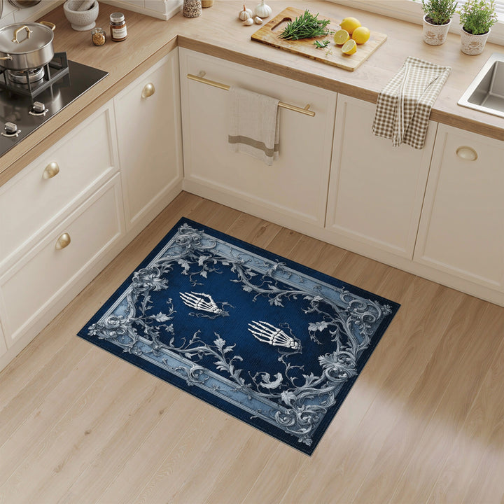 Blue Ornate Skeleton Hands Vintage Rug