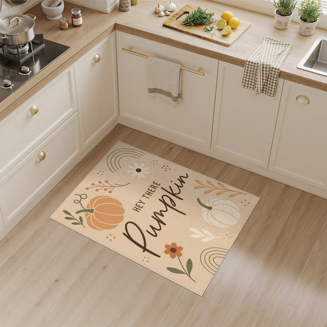 Rustic Farmhouse Hey There Pumpkin Beige Area Rug