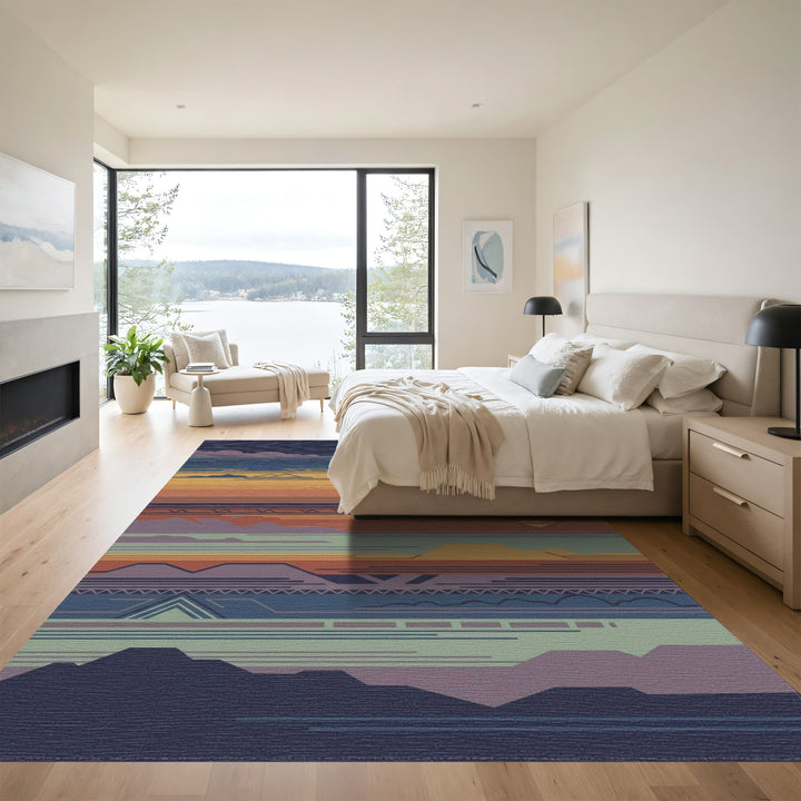 Western Sunset Mountain Landscape Rug