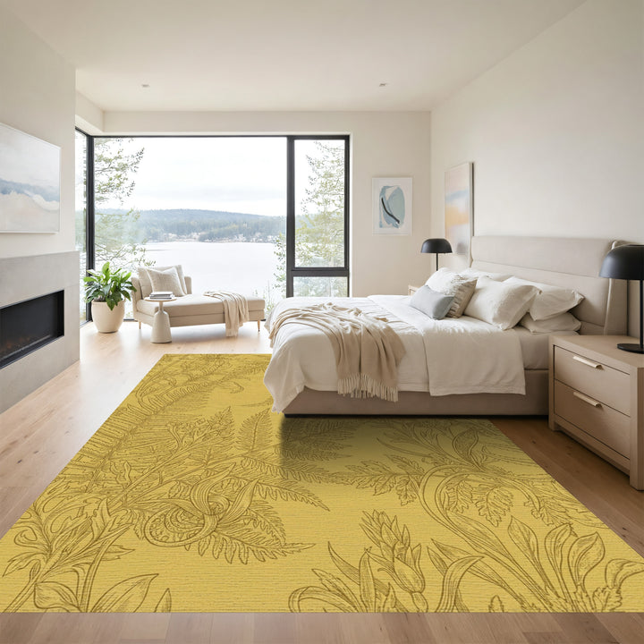 Golden Amber Fern and Floral Tapestry Rug