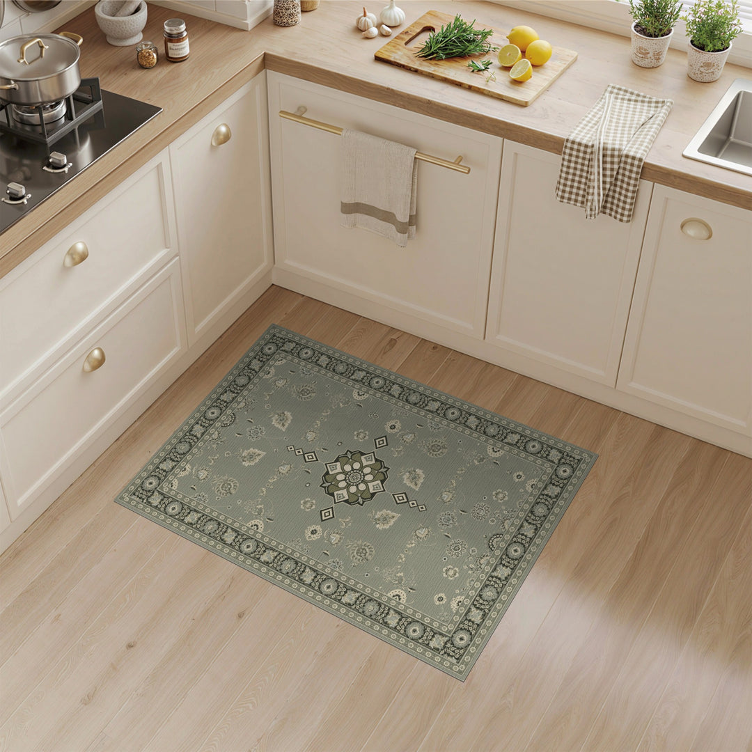Sage Green Floral Medallion Area Rug