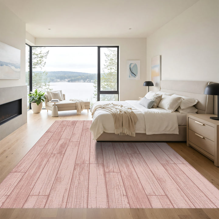 Pale Rose Wood Plank Texture Rug