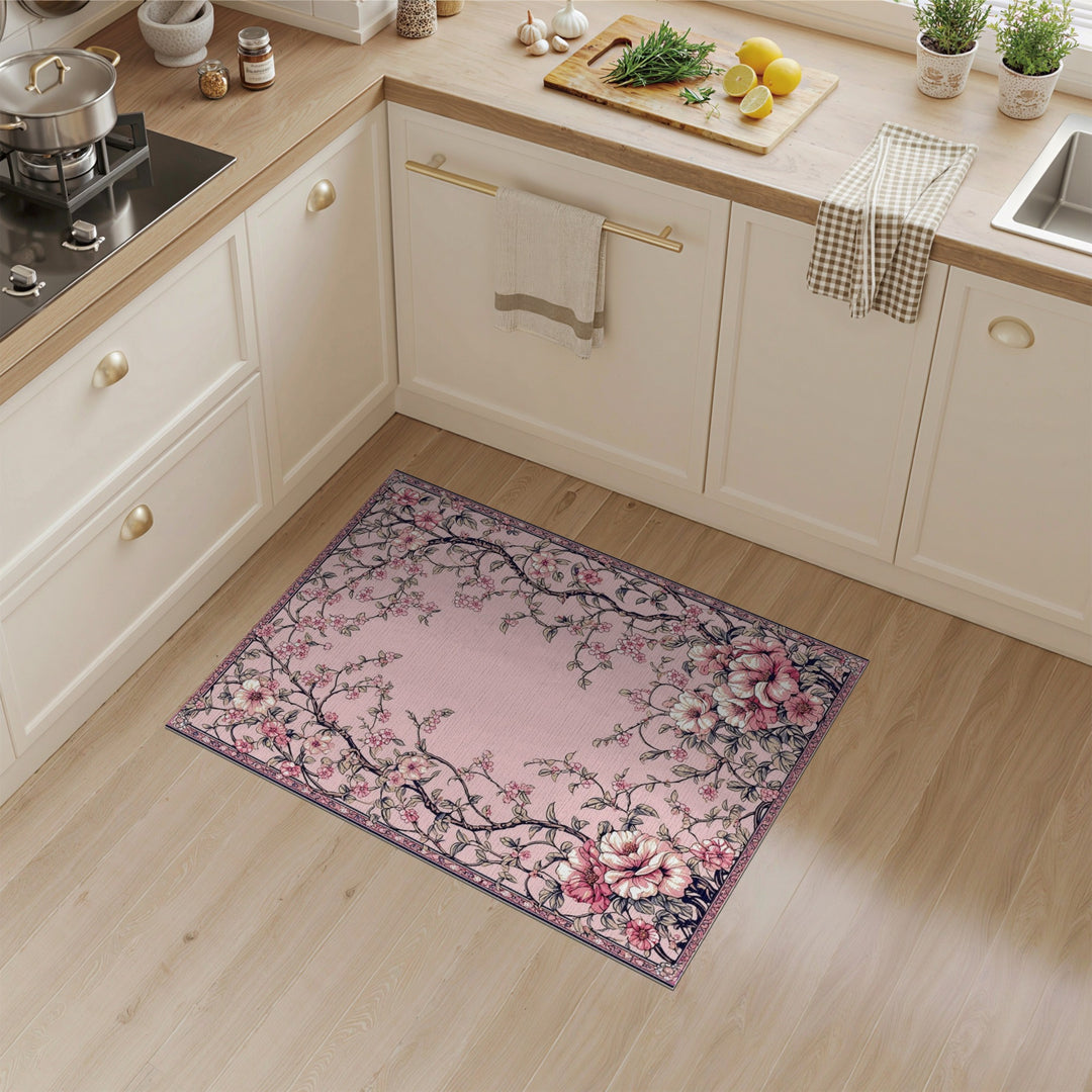 Pink Blossom Floral Vintage Area Rug