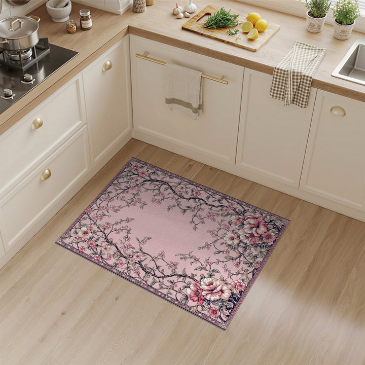 Pink Blossom Floral Vintage Area Rug