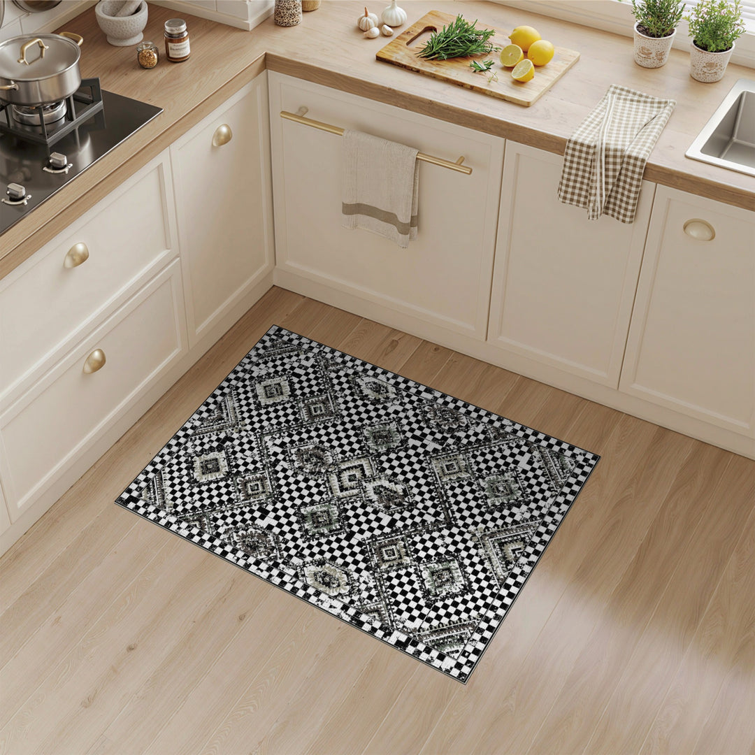 Black White Checkered Geometric Area Rug