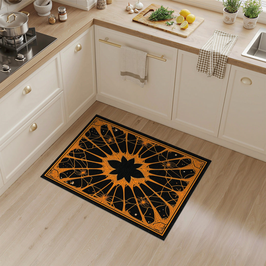 Orange Spider Web Symmetrical Area Rug