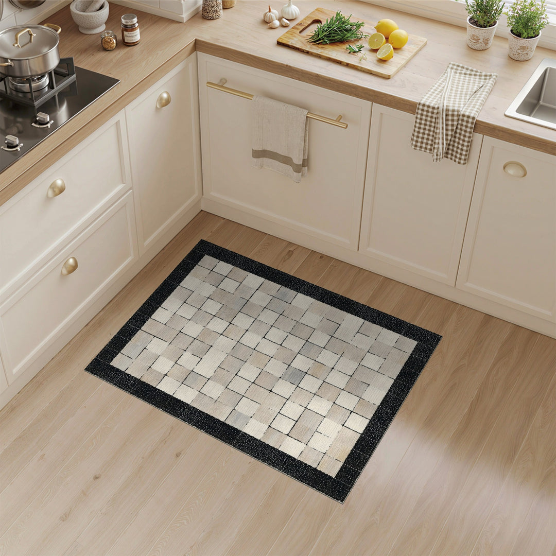 Geometric Modern Beige Neutral Geometric Grid Area Rug