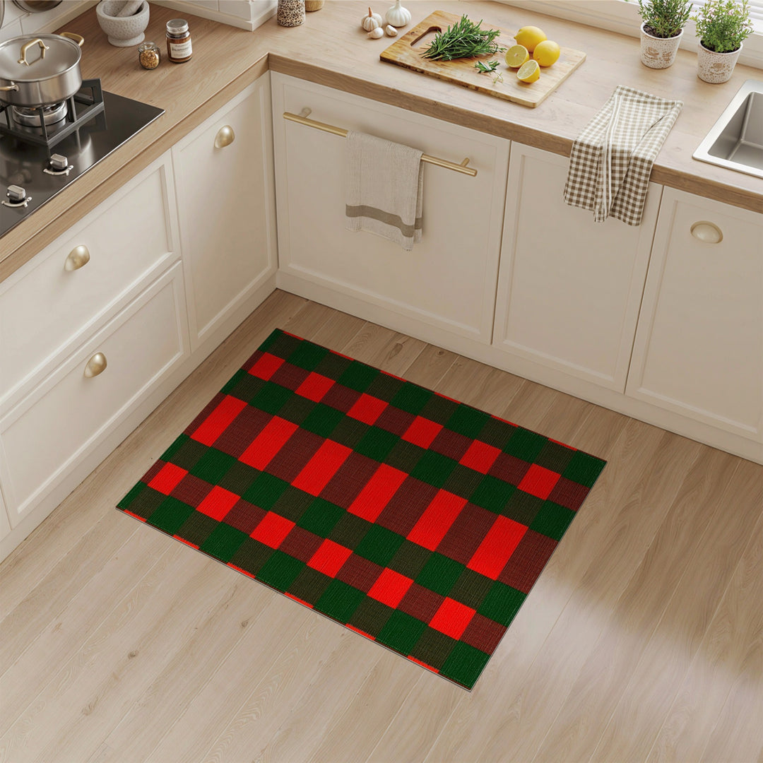 Red Green Checkered Washable Area Rug