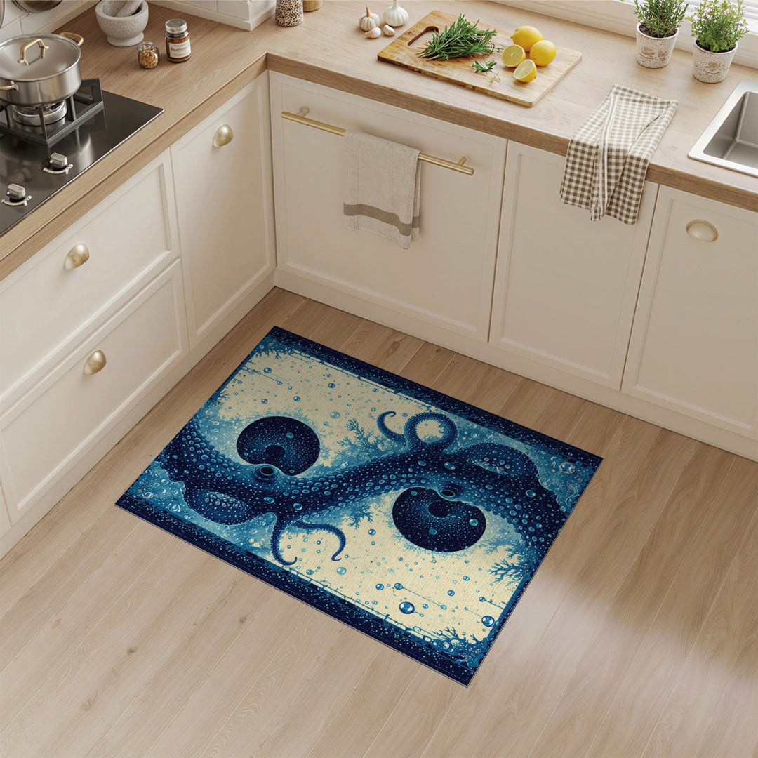 Octopus Tentacle Blue Teal Area Rug