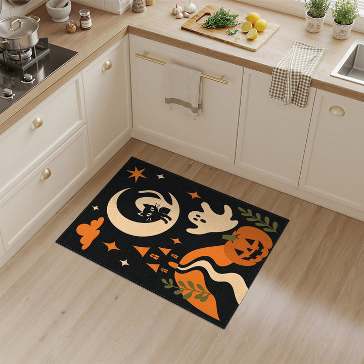 Halloween Black Cat Moon Kids Area Rug