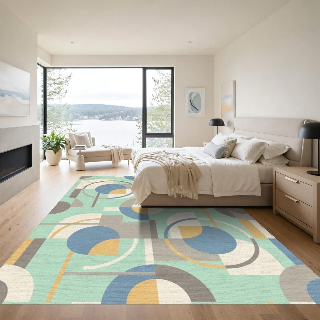 Geometric Midcentury Modern Circles Rug