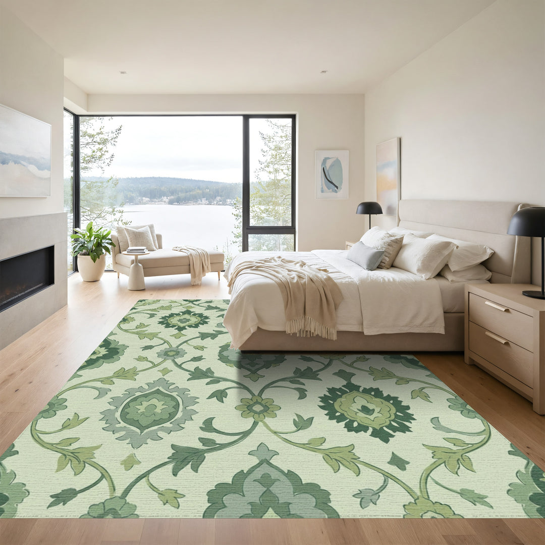 Emerald Green Floral Lattice Rug