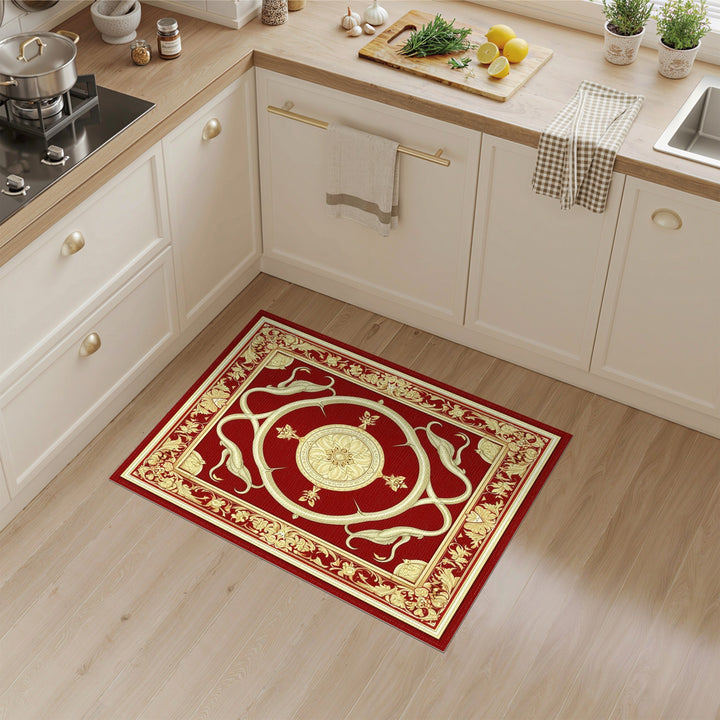 Red Gold Serpent Medallion Traditional Area Rug