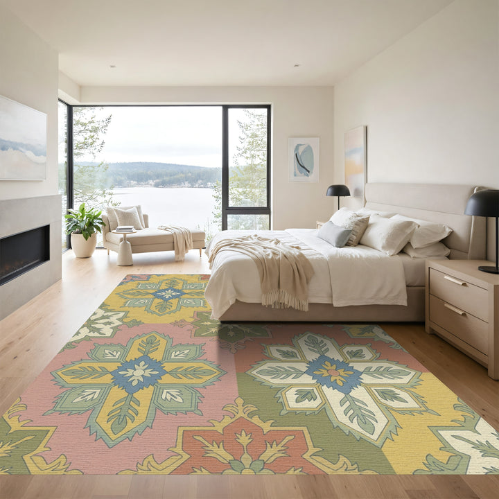Vintage Geometric Floral Tile Rug