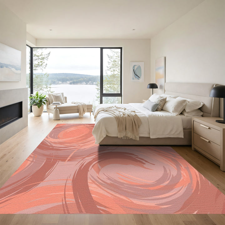 Coral Swirl Brushstroke Abstract Rug