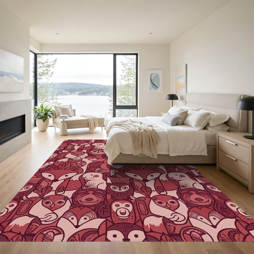 Rustic Woodland Animals Fox Owl Sloth Rug