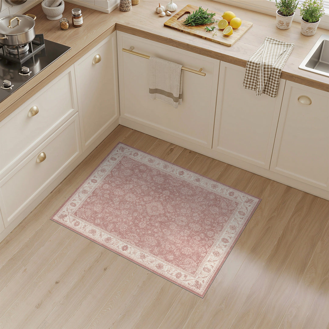 Blush Pink Floral Vintage Area Rug