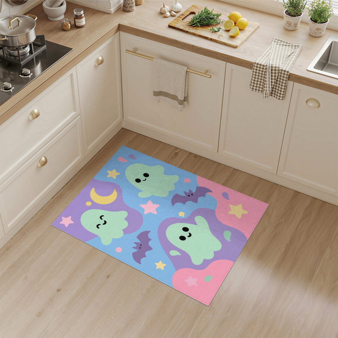 Cute Ghost Bat Pastel Kids Area Rug