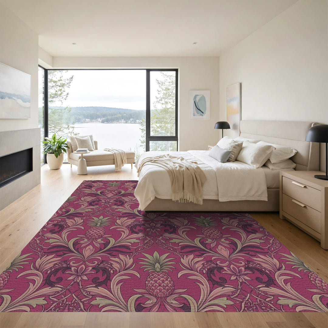 Crimson Pineapple Damask Floral Rug
