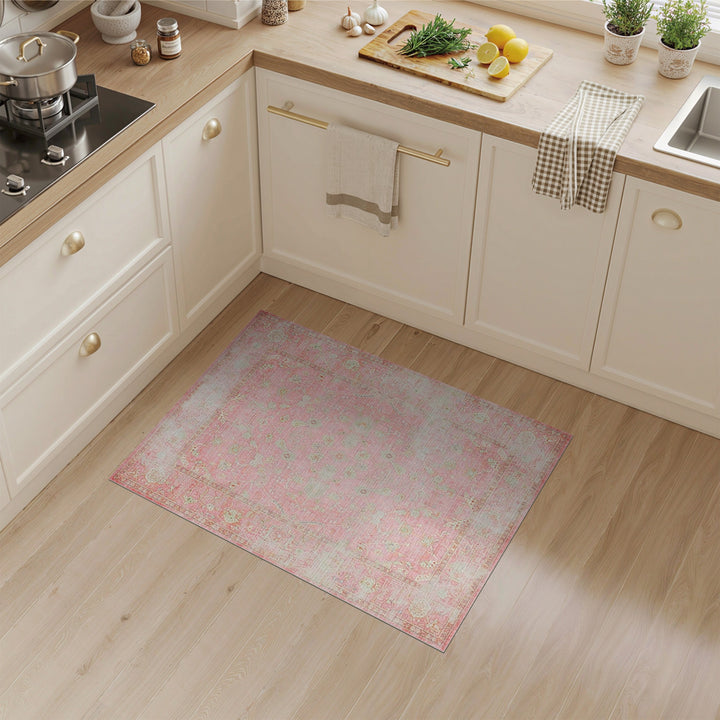 Distressed Vintage Floral Pink Distressed Floral Vintage Area Rug