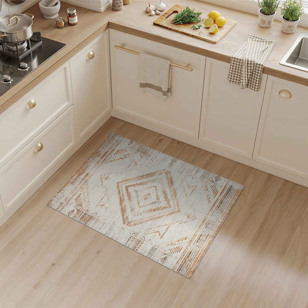 Brown Tan Heritage Tribal Diamond Area Rug