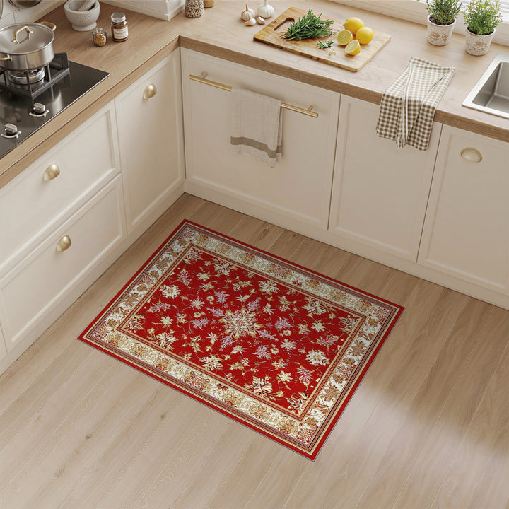 Red Floral Persian Area Rug with Gold Accents