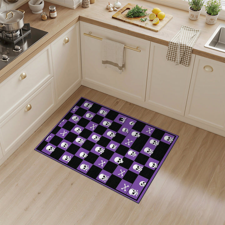 Purple Skull Checkered Washable Area Rug