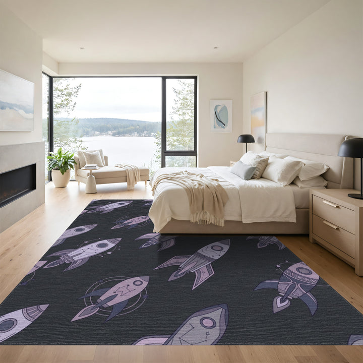 Lavender Space Rockets Constellation Scatter Rug