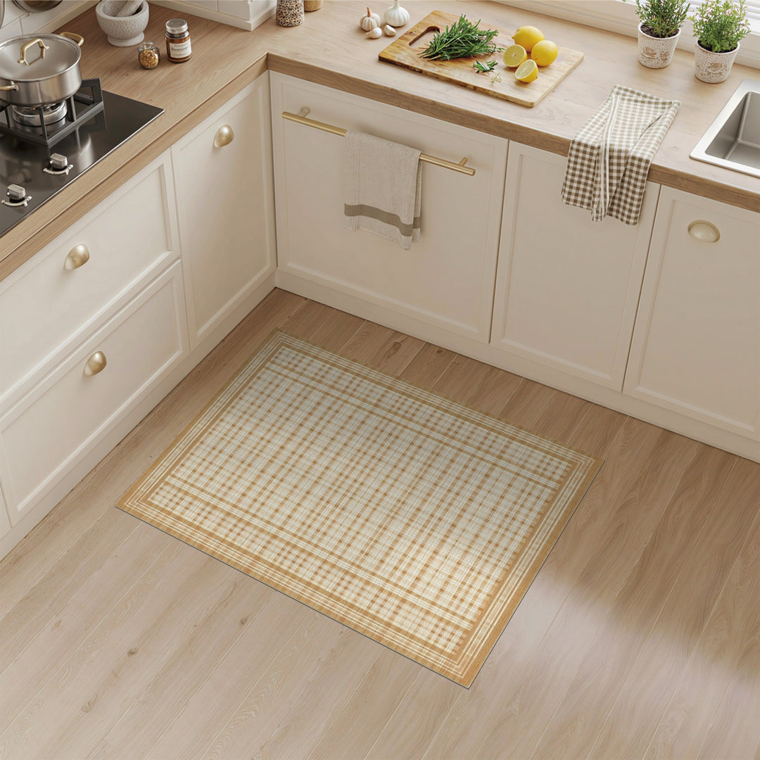 Tan Plaid Checkered Farmhouse Area Rug