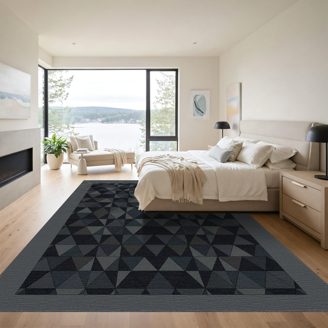 Dark Gray Geometric Triangle Overlay Rug